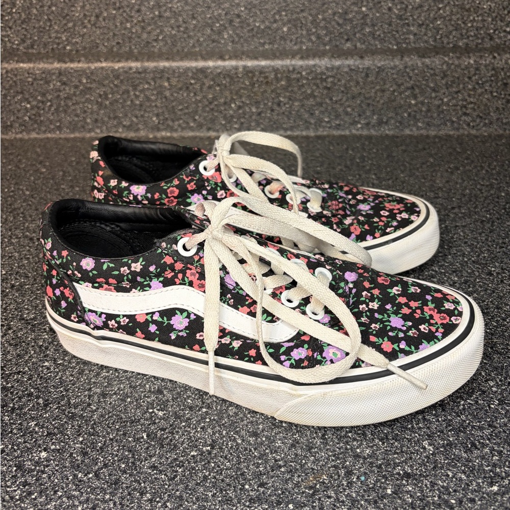 Vans Black Floral Low-Top Sneakers with White Stripe